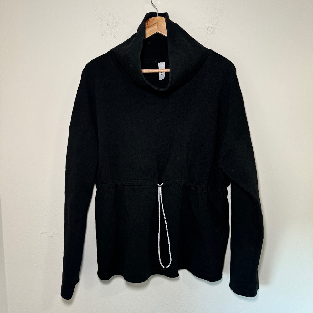 Varley Sweater Women's MD Black Barton Sweat Soft Slouchy Funnel Neck Athleisure